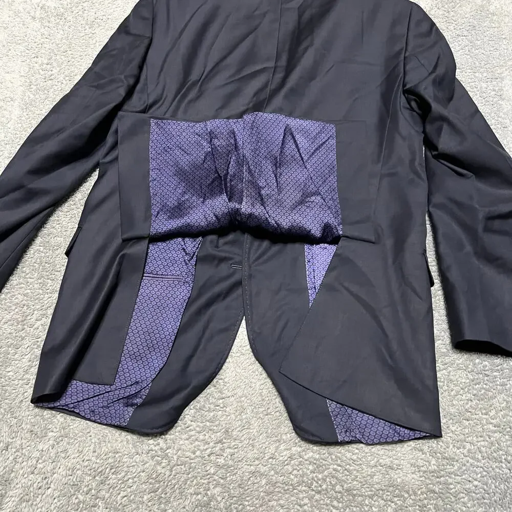 TED BAKER Endurance Blazer Mens 42 Navy Wool Sport Coat Jacket Pick Stitching